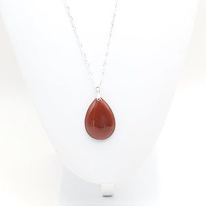 Teardrop Polished Carnelian Pendant Necklace